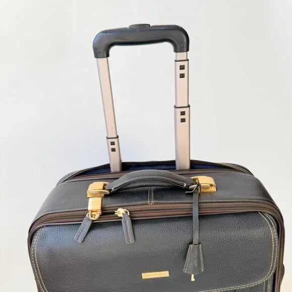 Brooks Brothers Genuine Pebbled Leather Carry-On Trolley Travel Laptop Bag – Bla - Picture 12 of 16